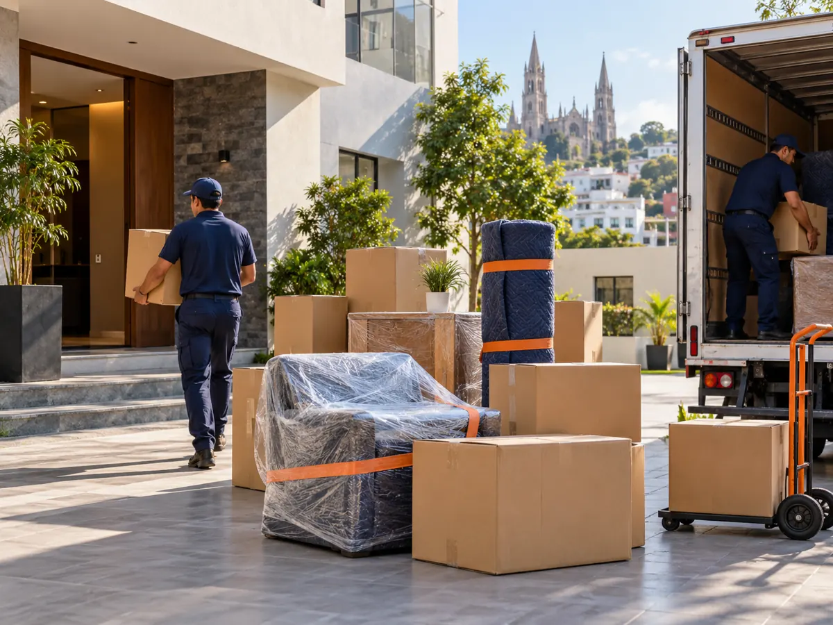Mudanza residencial organizada con cajas y camión